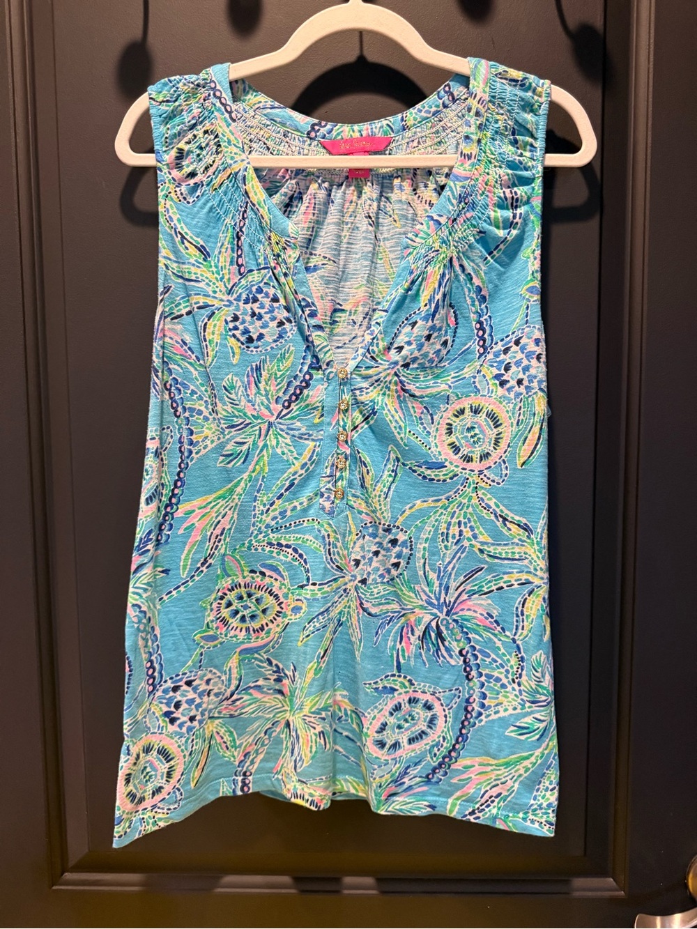 Lilly Pulitzer Turquoise Tropical Print Sleeveless Camisole